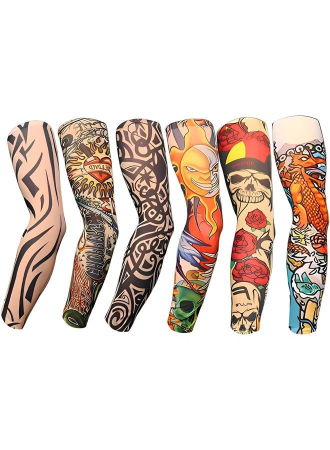 YARIEW Tattoo Sleeves for Men, 6Pcs Arm Sleeves Fake Tattoos Sleeves to Cover Arms Sun Protection Sleeves Tattoo Sleeve Covers Tattoo Cover Up Sleeve Temporary Tattoo Sleeves for Men and Women (Set 2) - Image 1