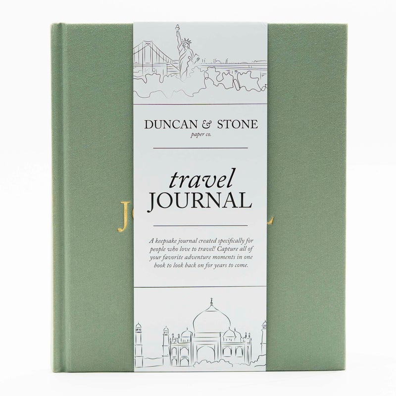 DUNCAN & STONE PAPER CO. Travel Journals - Elegant Journaling Notebook To Record All Your Travel Fun, & More - 110 Page Linen Hardcover Journal For Up To 15 Trips (Sage Green) - Image 1