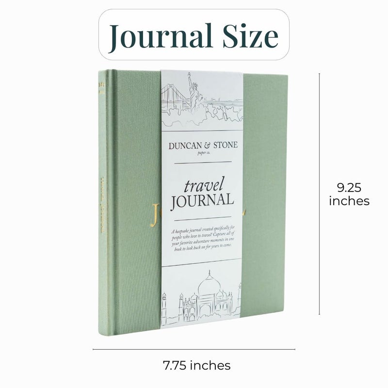 DUNCAN & STONE PAPER CO. Travel Journals - Elegant Journaling Notebook To Record All Your Travel Fun, & More - 110 Page Linen Hardcover Journal For Up To 15 Trips (Sage Green) - Image 2