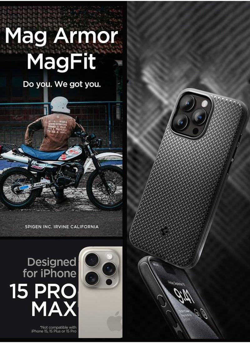 Spigen - غطاء حماية Mag Armor MagFit لهاتف iPhone 15 Pro Max مع MagSafe - أسود مطفي - Image 1