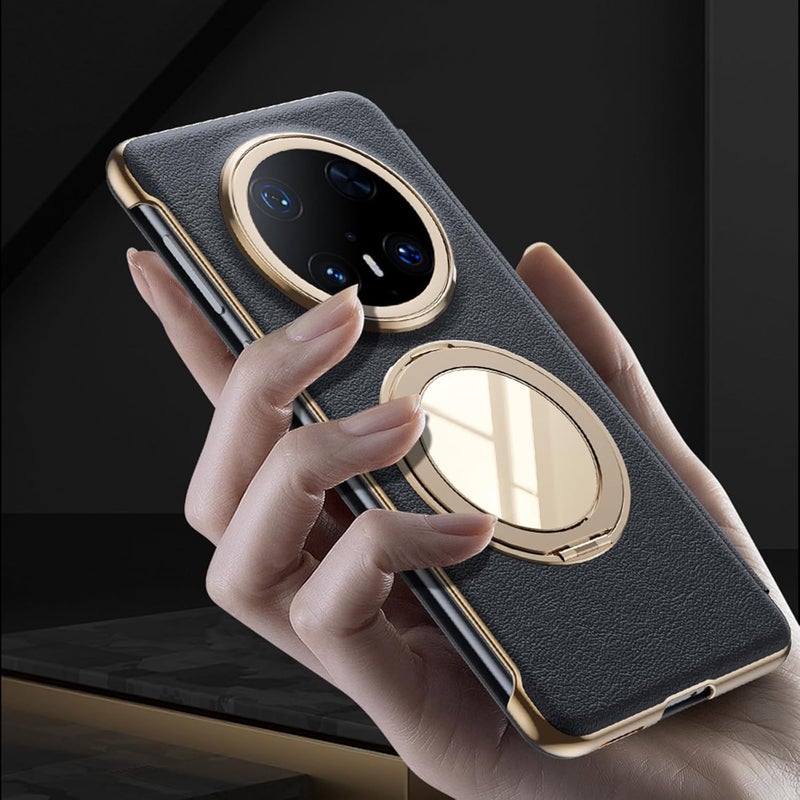YUANSHXM-Leather Case for Huawei Mate 70 Pro +/70 Pro/70,Heavy Duty Protection Clear View Window Flip Protection Cover Magnetic Ring Holder Luxury Plating Case Shell (70,Green) - Image 4