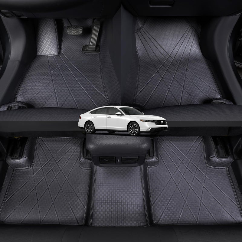 EKR Custom Fit Full Set Car Floor Mats for Select Honda Accord 2013 2014 2015 2016 2017 Leatherette Black