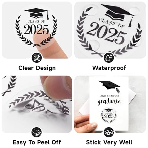 Anwyll Graduation Stickers 2025 - Black Class of 2025 Stickers 120Pcs 1.6Inch Graduation Envelope Seal Label Sticker Self-Adhesive Congrats Grad Cap Hat Sticker for Senior College Grad Party Favor - Image 3