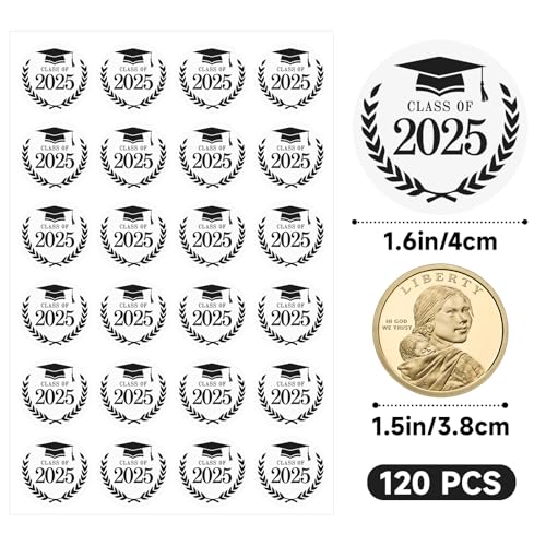 Anwyll Graduation Stickers 2025 - Black Class of 2025 Stickers 120Pcs 1.6Inch Graduation Envelope Seal Label Sticker Self-Adhesive Congrats Grad Cap Hat Sticker for Senior College Grad Party Favor - Image 2
