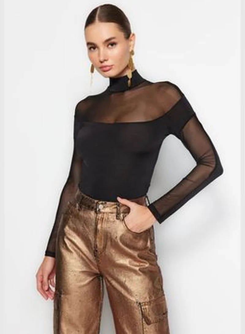 trendyol Black Knitted Fitted Bodysuit TPRAW24BD00031