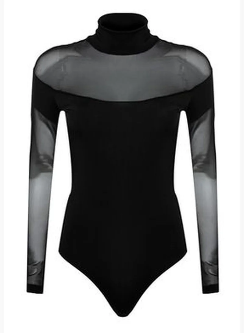 trendyol Black Knitted Fitted Bodysuit TPRAW24BD00031