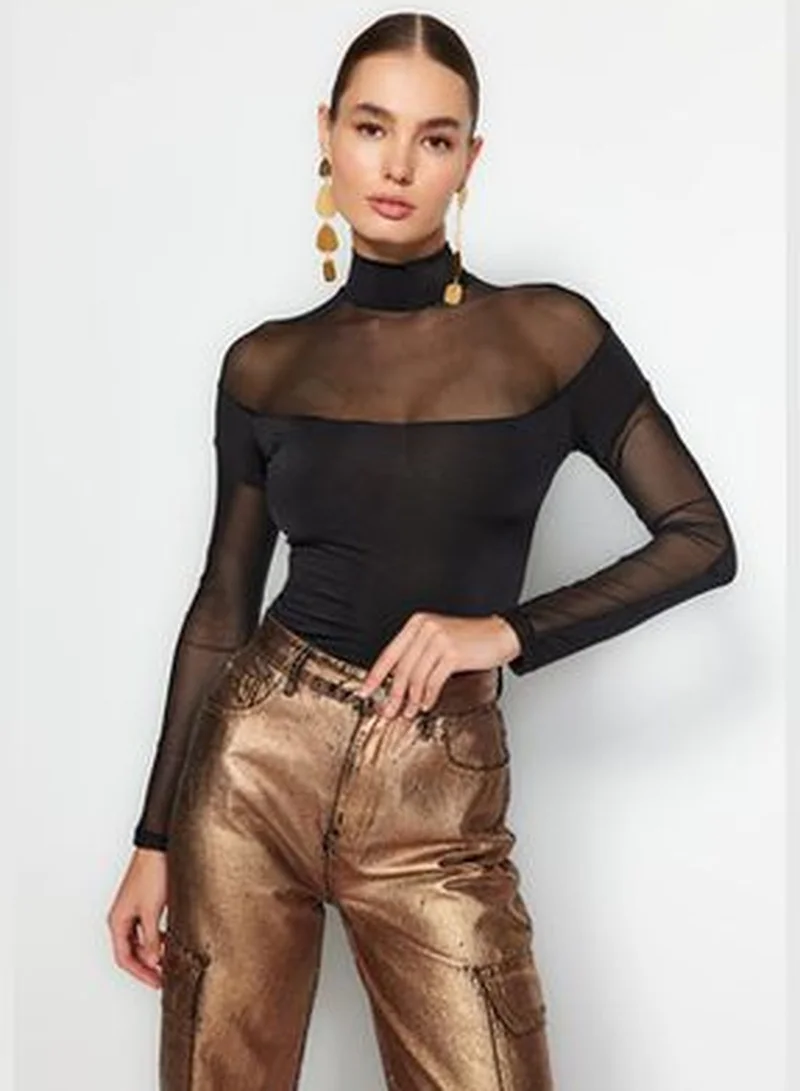 trendyol Black Knitted Fitted Bodysuit TPRAW24BD00031