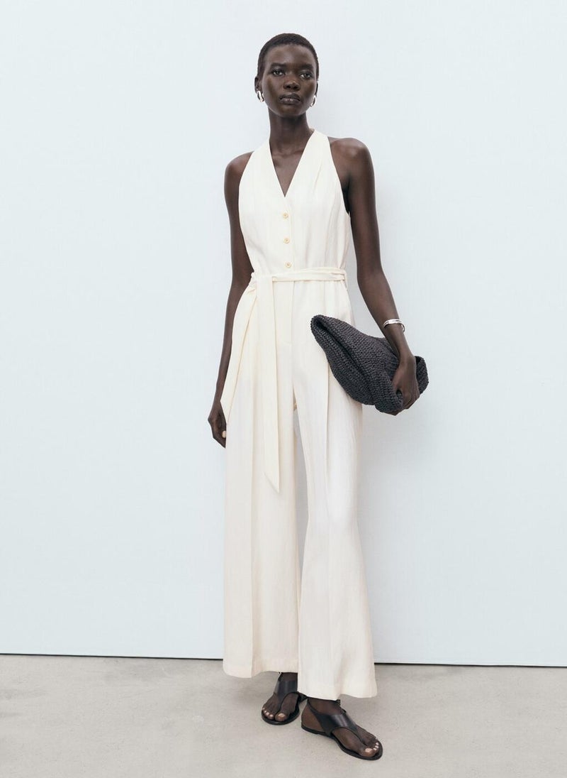 MANGO Halter-Neck Jumpsuit With Belt - Image 1