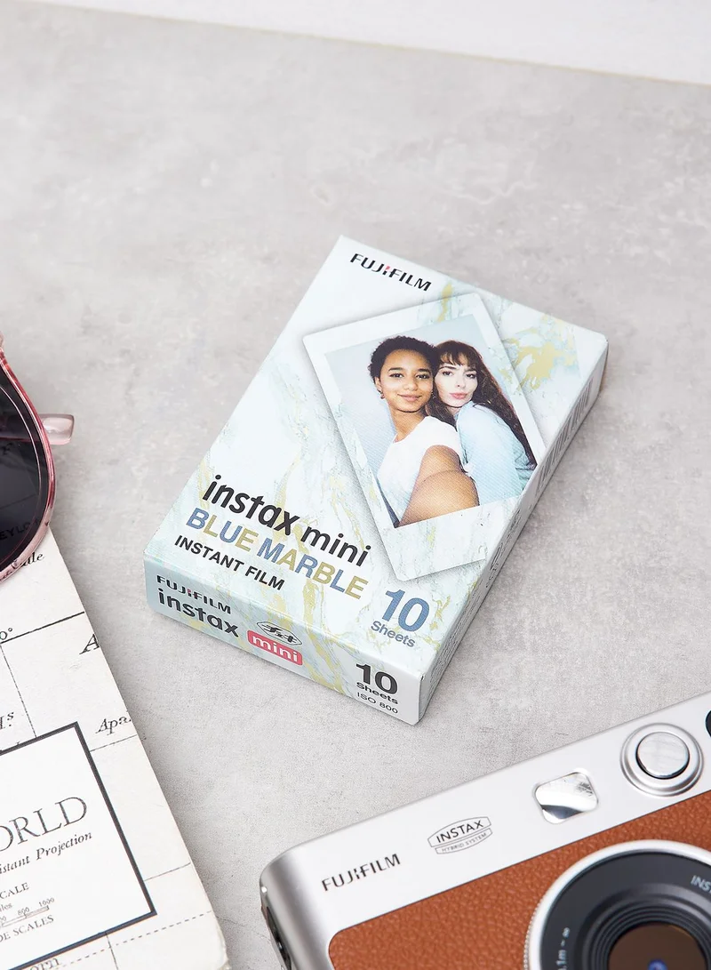 FUJIFILM Instax Mini Instant Film, Blue Marble Border With 10 Sheet Pack