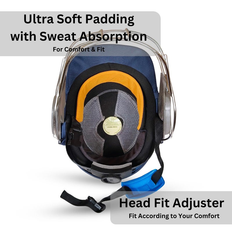 Prokick Shadow Cricket Helmet with Stainless Steel Grill | Lightweight, Comfortable Head Protection for Cricket | Head Fit Adjuster| Adjustable Straps | Comfortable Fit | Better Visibility (Navy - S) - Image 4