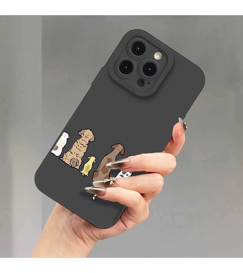 Black Full Coverage Phone Case For iPhone 15 Plus Dog Silhouette Pattern Drop Proof Precise Cutouts High Value Aesthetic Fashionable - Image 4