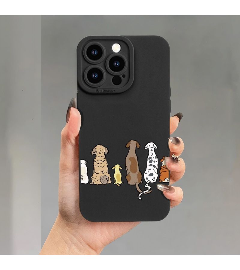 Black Full Coverage Phone Case For iPhone 15 Plus Dog Silhouette Pattern Drop Proof Precise Cutouts High Value Aesthetic Fashionable - Image 3