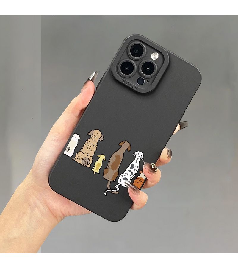 Black Full Coverage Phone Case For iPhone 15 Plus Dog Silhouette Pattern Drop Proof Precise Cutouts High Value Aesthetic Fashionable - Image 1