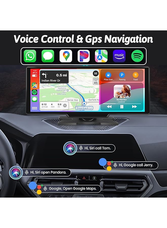 LAXDAMRE 10.26 Touchscreen Portable Wireless Carplay Car Stereo, Portable Car Screen Compatible With Bluetooth Hands-Free/Gps Navigation/Siri Assistant/Voice Control,7V-32V Suit For All Vehicles - Image 2