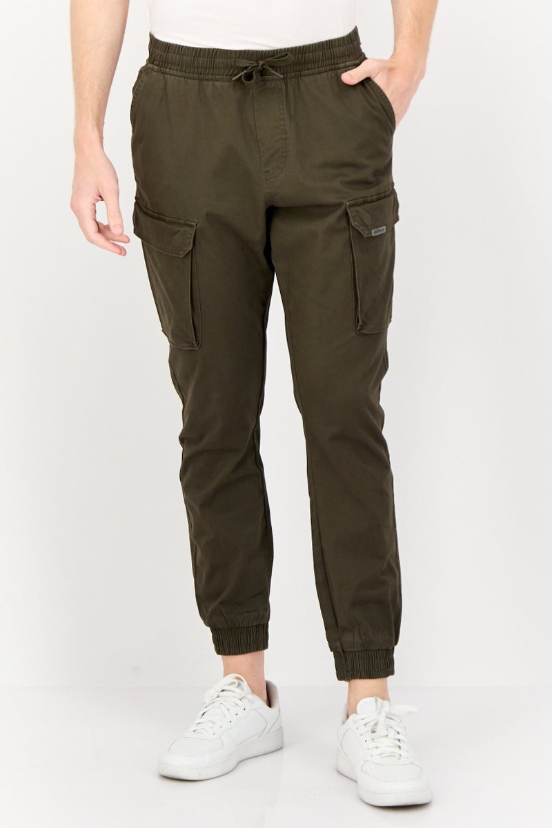 833 POLICE Men Slim Fit Plain Cargo Pants, Dark Khaki - Image 1