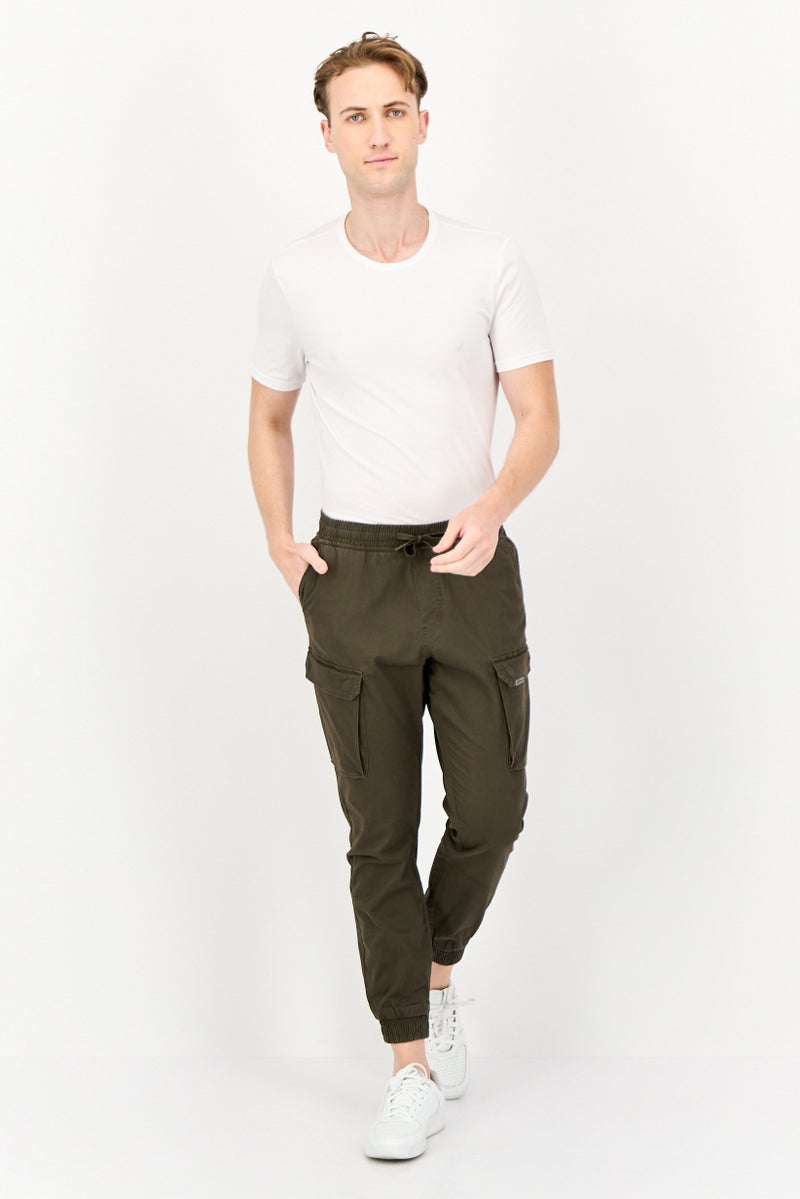 833 POLICE Men Slim Fit Plain Cargo Pants, Dark Khaki - Image 3