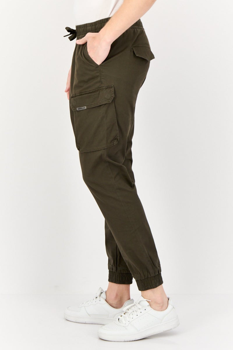 833 POLICE Men Slim Fit Plain Cargo Pants, Dark Khaki - Image 4