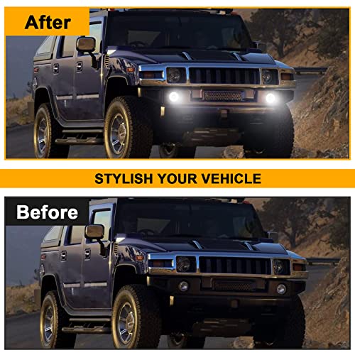 Mynoway LED DRL Daytime Running Fog Lights Assembly Replacement for 2003-2009 H2, White Halo Ring DRL Driving Lamp + Fog Lamp Kit, Replace OE 15060533, 15258697, 15205899 - Image 4