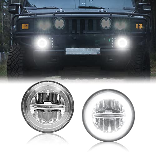 Mynoway LED DRL Daytime Running Fog Lights Assembly Replacement for 2003-2009 H2, White Halo Ring DRL Driving Lamp + Fog Lamp Kit, Replace OE 15060533, 15258697, 15205899 - Image 1