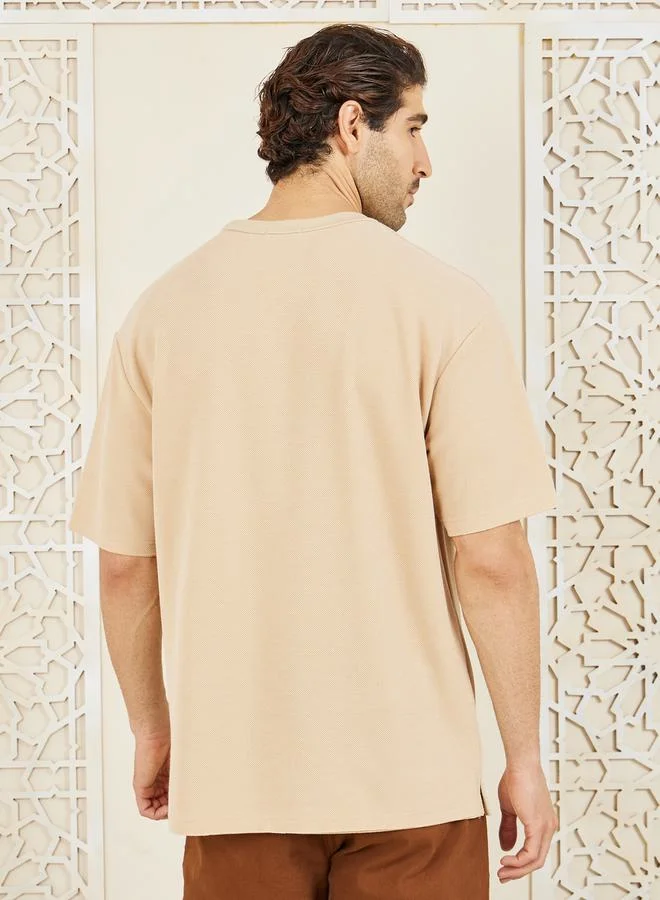ستايلي Oversized Ribbed Crew Neck Pique T-shirt