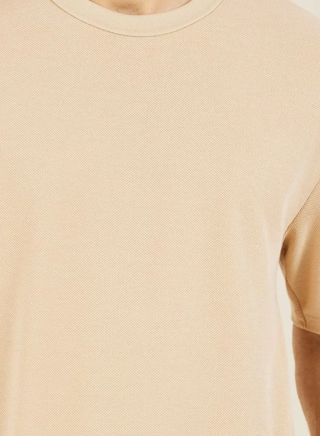 ستايلي Oversized Ribbed Crew Neck Pique T-shirt