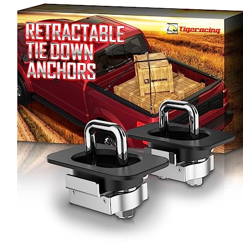 Tigeracing Tie Down Anchors Retractable Truck Bed Top Side D Ring Compatible with 2015-2025 F150 / 2017-2025 F250 F350 Super Duty / 2017-2025 Raptor - 3000 LBS Capacity of 2 - Image 1