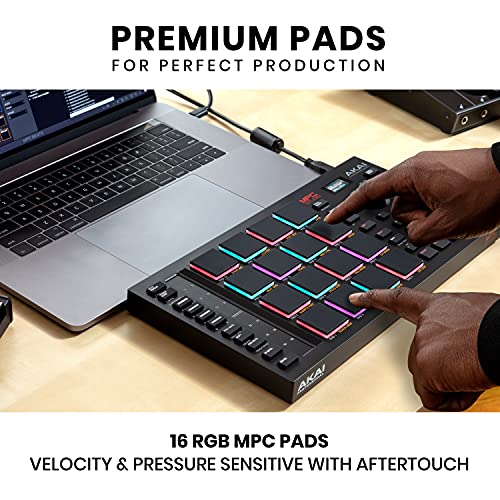 Akai Professional أكاي بروفيشينال MPC ستوديو وحدة تحكم MIDI صانع الإيقاع مع 16 لوحة RGB حساسة للسرعة، برنامج MPC 2 كامل، شريط لمس قابل للتخصيص وشاشة LCD، أسود، (MPCSTUDIO2) - Image 3