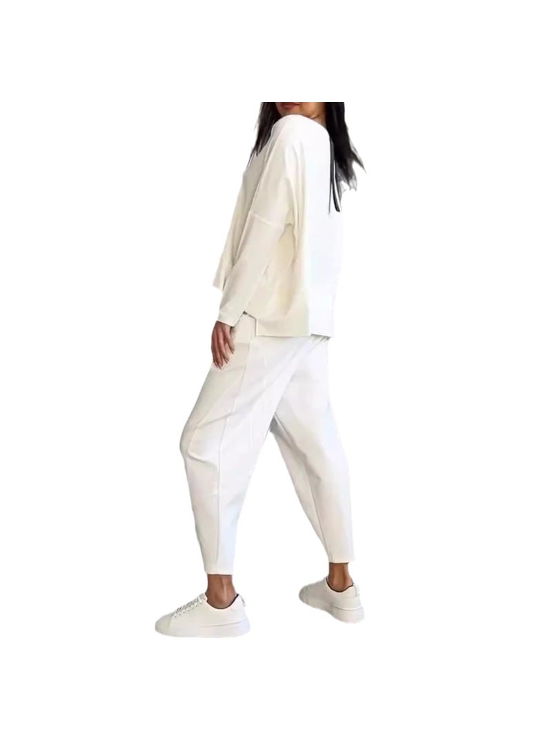 2024 Casual Solid Color Womens Tracksuit Set White
