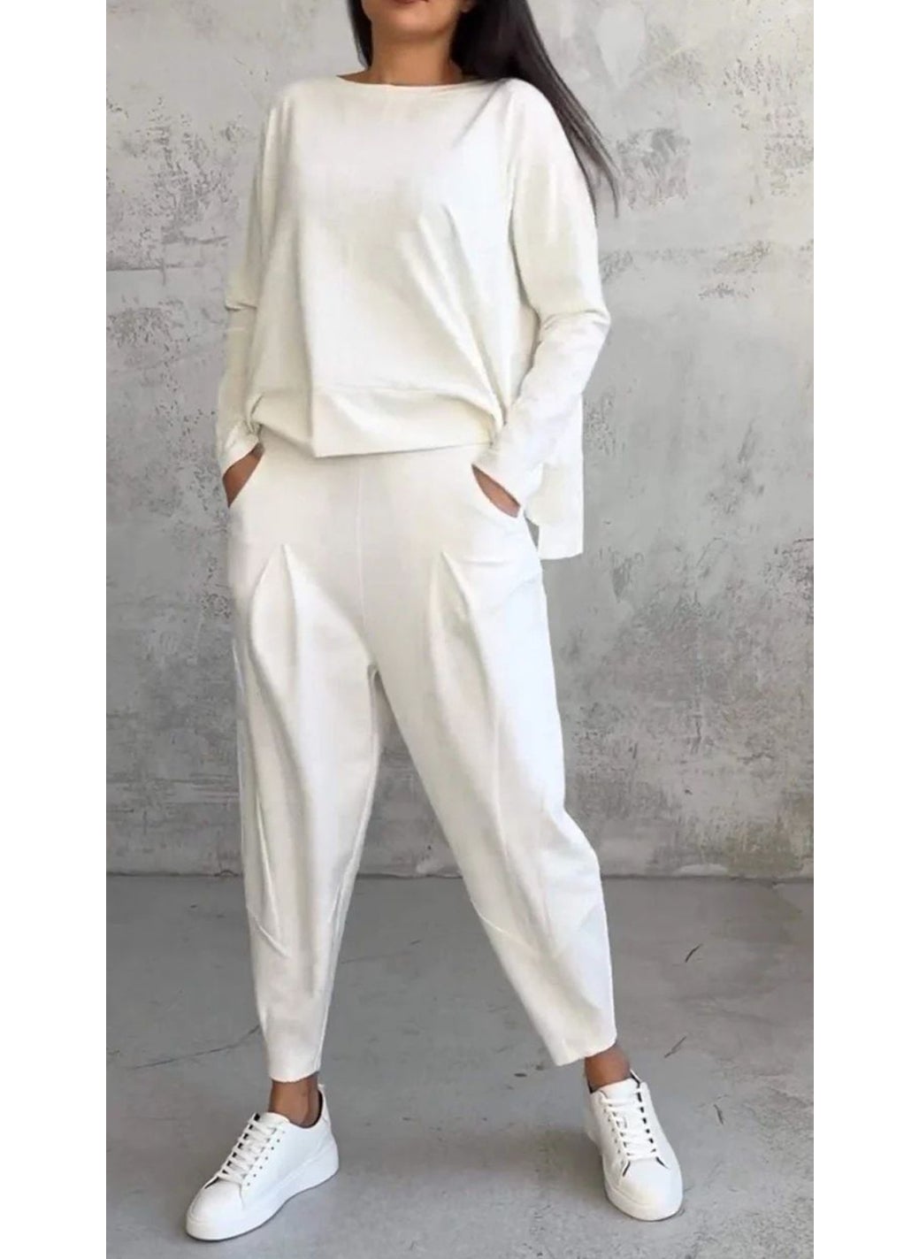 2024 Casual Solid Color Womens Tracksuit Set White