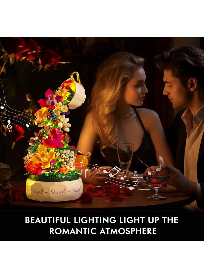 HOGOKIDS Flowers Music Box Building Block Kit with Light- 571PCS Mother's Day Decoration Rotating Music Box Building Blocks Set | Botanical Collection Birthday Gift for Girls Boys Adults Kids Ages 6+ - Image 2