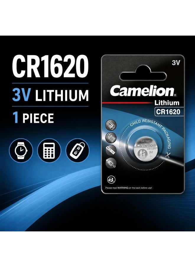 Camelion CR1620 3V Lithium Coin Cell Battery for Car Key Fobs, Calculators & Electronics - Image 2