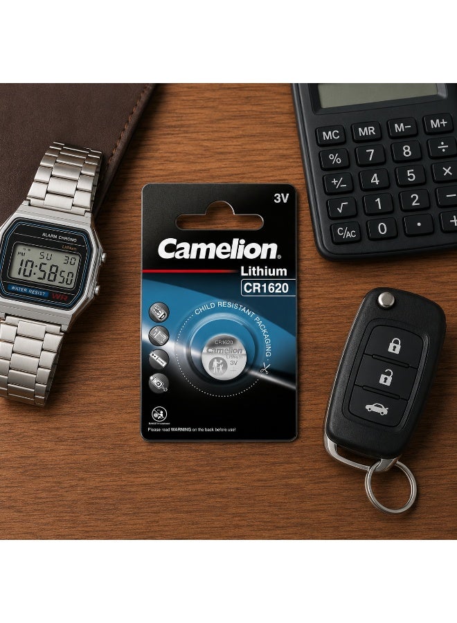 Camelion CR1620 3V Lithium Coin Cell Battery for Car Key Fobs, Calculators & Electronics - Image 3