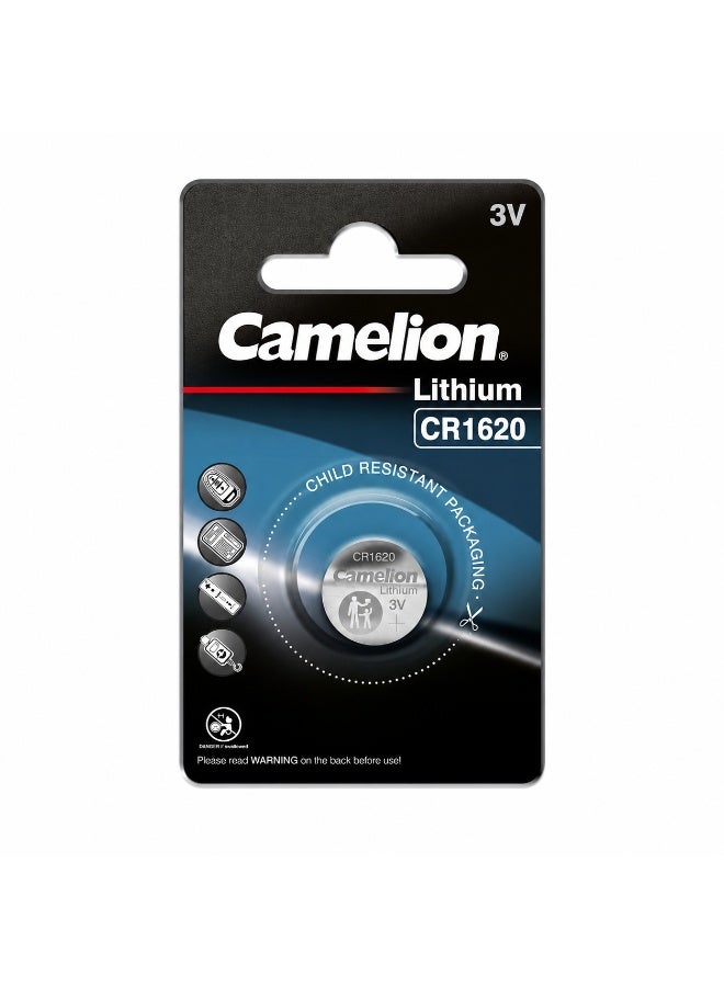 Camelion CR1620 3V Lithium Coin Cell Battery for Car Key Fobs, Calculators & Electronics - Image 1