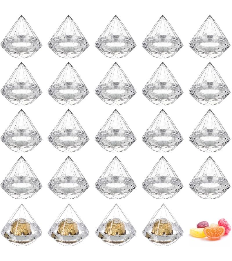 15 Clear Plastic Diamond Gift Boxes With Lids For Weddings Party Favors - Image 1