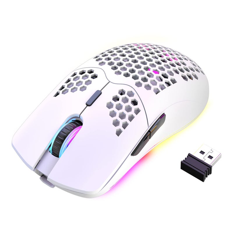 XINMENG Wireless Gaming Mouse Lightweight Honeycomb Design 3200 DPI Rechargeable Gaming Mouse with 16 Rainbow Backlit, USB Receiver,Compatible with PC Gamers and Xbox and PS4 Users - Image 1