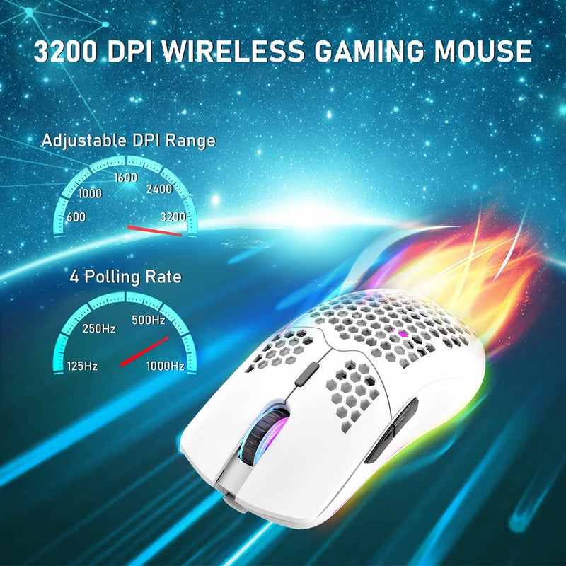 XINMENG Wireless Gaming Mouse Lightweight Honeycomb Design 3200 DPI Rechargeable Gaming Mouse with 16 Rainbow Backlit, USB Receiver,Compatible with PC Gamers and Xbox and PS4 Users - Image 3