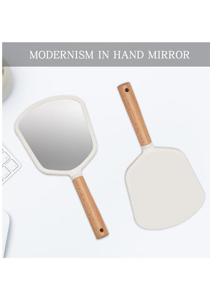 Hand Held Mirror with Handle for Makeup, Small Cute Wood Hand Mirror for Shaving with Hole, Hanging Single-Sided Portable Travel Vanity Mirror for Men&Women, Fanshape, 1 Pcs - Image 3