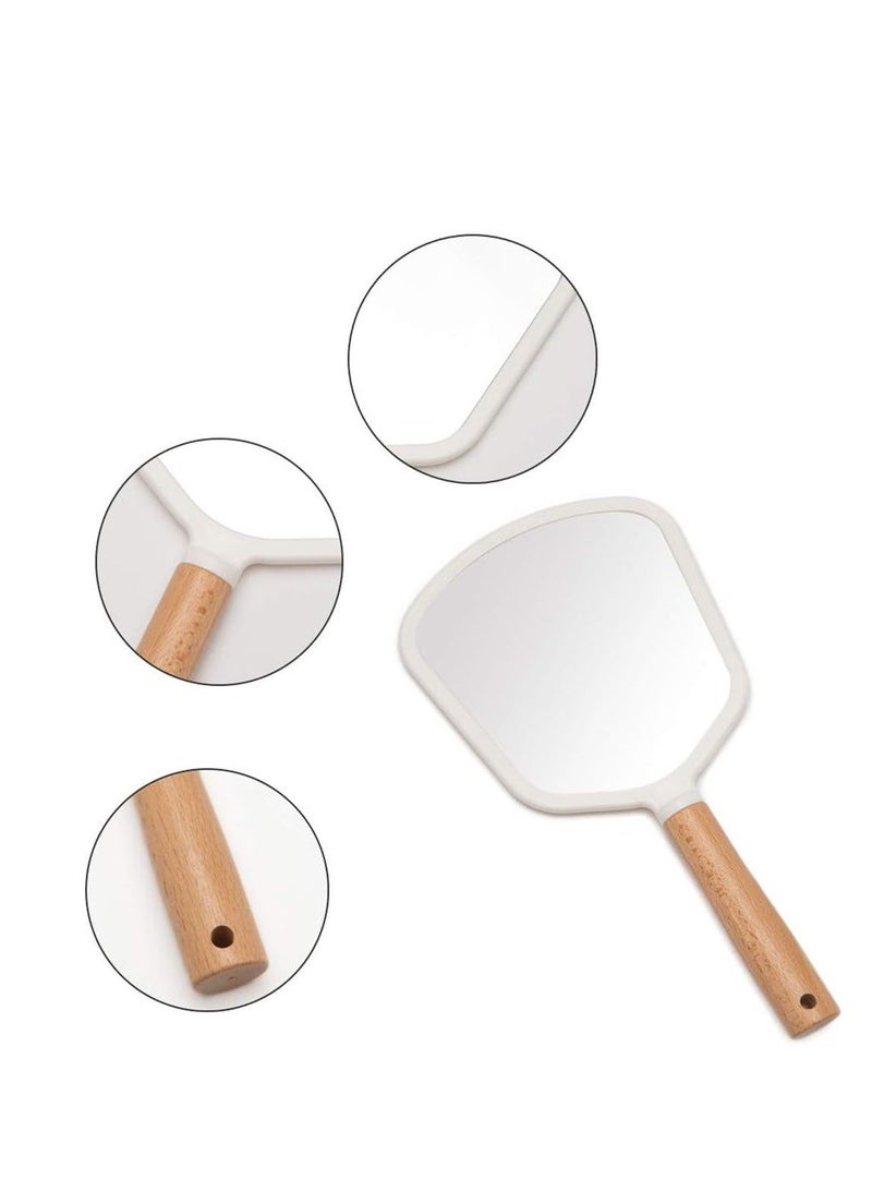 Hand Held Mirror with Handle for Makeup, Small Cute Wood Hand Mirror for Shaving with Hole, Hanging Single-Sided Portable Travel Vanity Mirror for Men&Women, Fanshape, 1 Pcs - Image 4