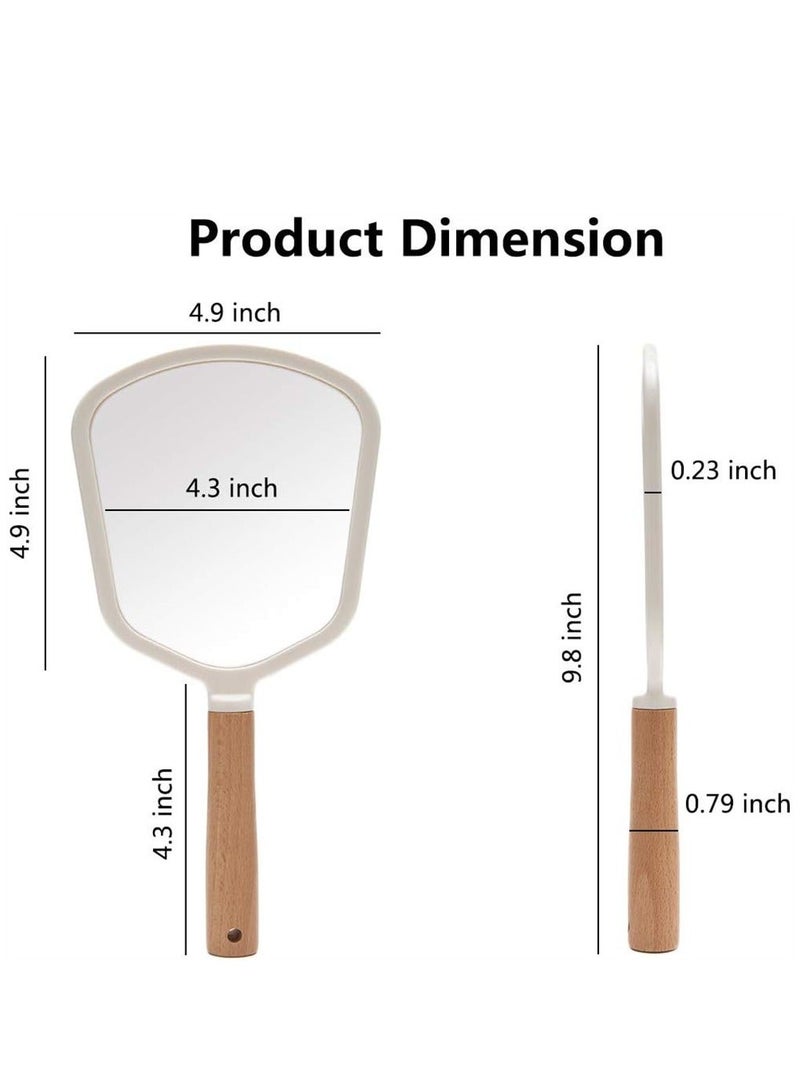 Hand Held Mirror with Handle for Makeup, Small Cute Wood Hand Mirror for Shaving with Hole, Hanging Single-Sided Portable Travel Vanity Mirror for Men&Women, Fanshape, 1 Pcs - Image 2