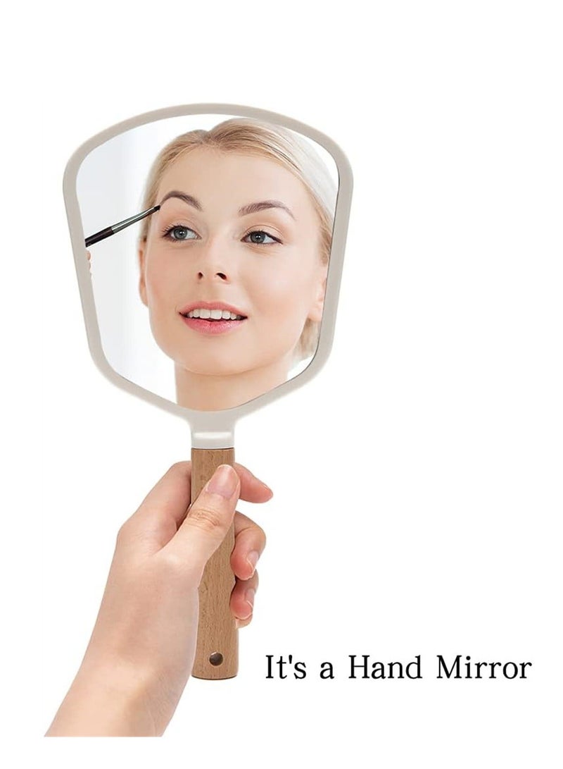 Hand Held Mirror with Handle for Makeup, Small Cute Wood Hand Mirror for Shaving with Hole, Hanging Single-Sided Portable Travel Vanity Mirror for Men&Women, Fanshape, 1 Pcs - Image 5