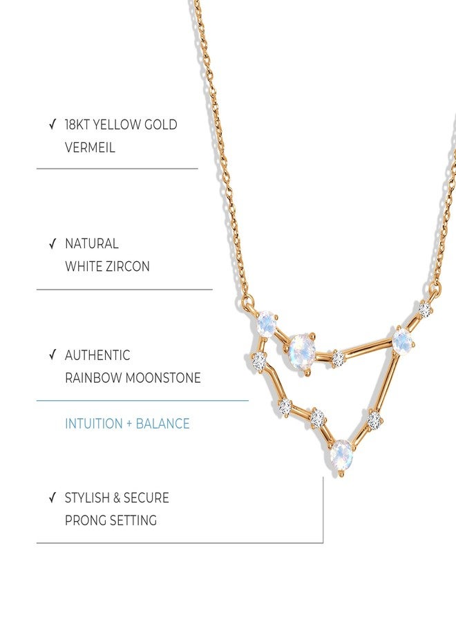 Moon Magic Moonstone Necklace - Zodiac Constellation / 925 Sterling Silver - 18k Rose Gold - Yellow Gold Zodiac Sign Necklaces for Women/Astrology & Horoscope Authentic Rainbow Moonstone Jewelry, 18kt - Image 3