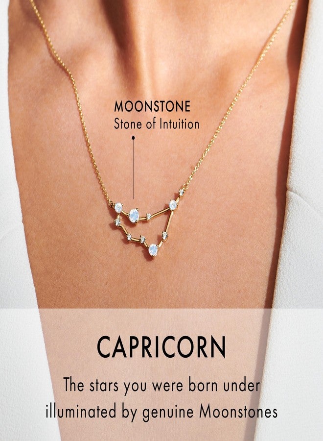 Moon Magic Moonstone Necklace - Zodiac Constellation / 925 Sterling Silver - 18k Rose Gold - Yellow Gold Zodiac Sign Necklaces for Women/Astrology & Horoscope Authentic Rainbow Moonstone Jewelry, 18kt - Image 2