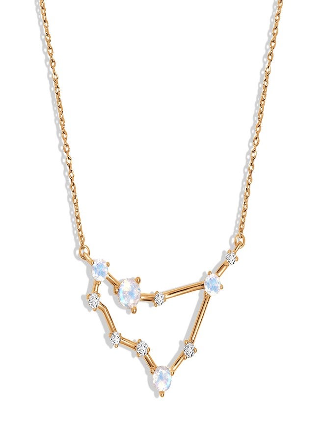 Moon Magic Moonstone Necklace - Zodiac Constellation / 925 Sterling Silver - 18k Rose Gold - Yellow Gold Zodiac Sign Necklaces for Women/Astrology & Horoscope Authentic Rainbow Moonstone Jewelry, 18kt - Image 1