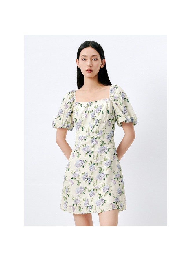 Waxbird Summer Fashion Theme Waist-cinching Square Neck Puff Sleeve Dress Women - Image 2