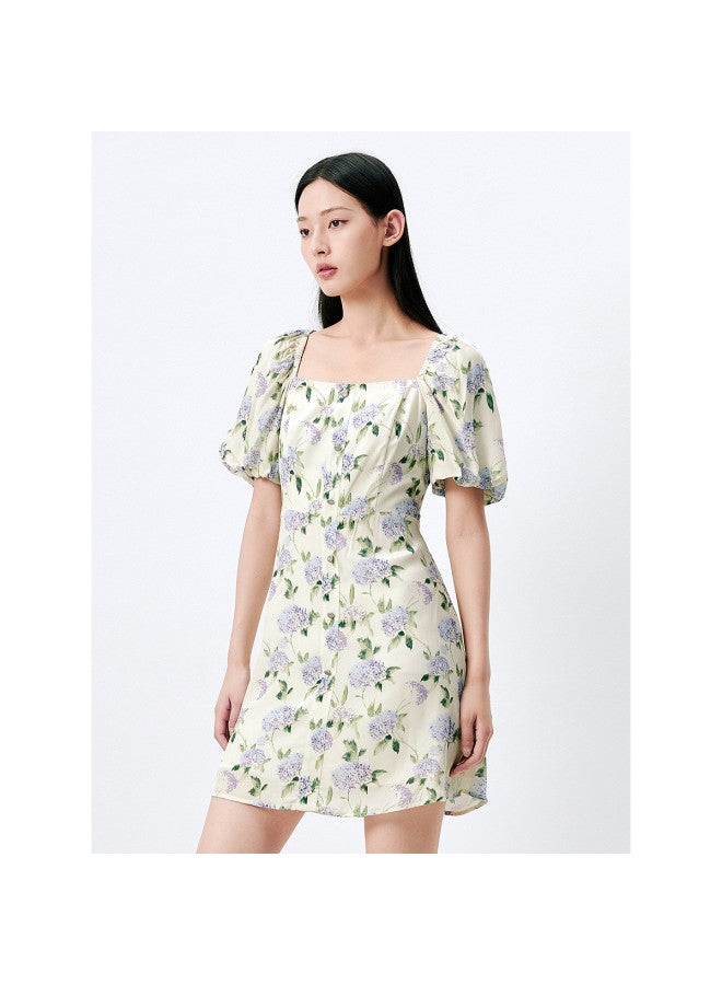 Waxbird Summer Fashion Theme Waist-cinching Square Neck Puff Sleeve Dress Women - Image 3