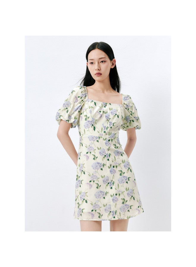 Waxbird Summer Fashion Theme Waist-cinching Square Neck Puff Sleeve Dress Women - Image 4
