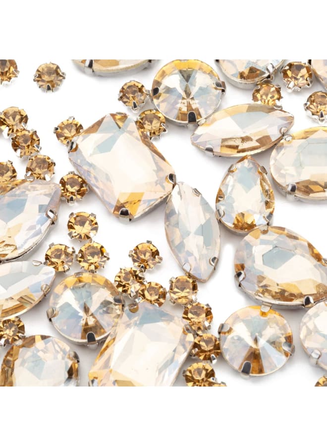 130 قطعة خياطة على أحجار الراين في إعداد الخياطة المعدنية، خياطة على الجوهرة مع شوكة شامبانيا، خياطة على أحجار مخلب زجاجية، شكل مزيج للفستان، والحقيبة، والجينز، والملابس، وأزياء الرقص، والأحذية، والحزام، والملابس - Image 1