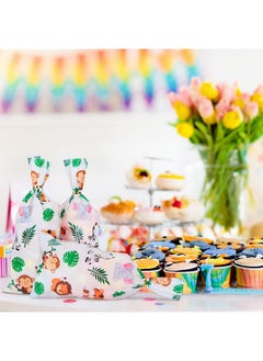 Chinco 100 Pcs Jungle Animal Party Favors Bags Safari Animal Plastic Goody Treat Bags Safari Jungle Cellophane Gift Bags With Ribbons For Baby Shower Favors Jungle Theme Party Supplies For Birthday Party  - Image 4
