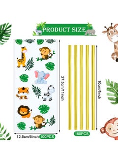 Chinco 100 Pcs Jungle Animal Party Favors Bags Safari Animal Plastic Goody Treat Bags Safari Jungle Cellophane Gift Bags With Ribbons For Baby Shower Favors Jungle Theme Party Supplies For Birthday Party  - Image 2