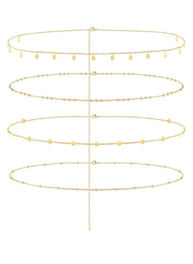 Jovivi 4 Pcs 18K Gold Plated Body Chains for Women,Adjustable Belly Chains for Waist,Multilayer Summer Beach Bikini Waist Beads Body Chains Jewelry for Women - Image 1